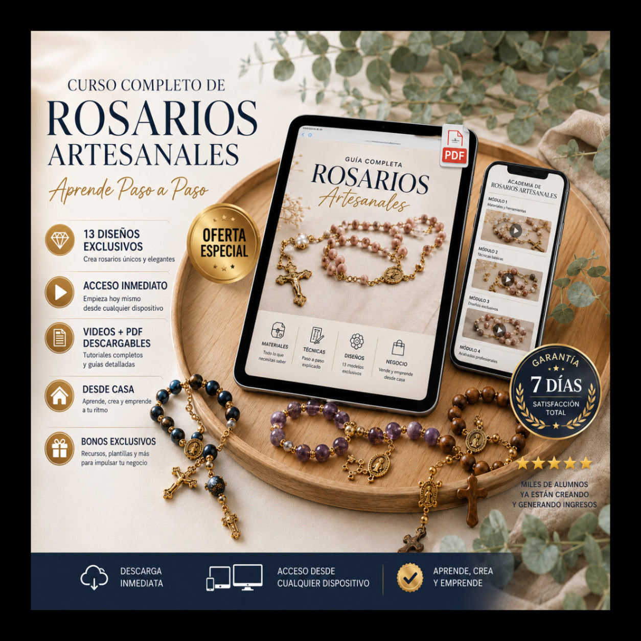 Academia de Rosarios Artesanales Premium | Curso Completo + Regalos + Bonos + Lista de Proveedores